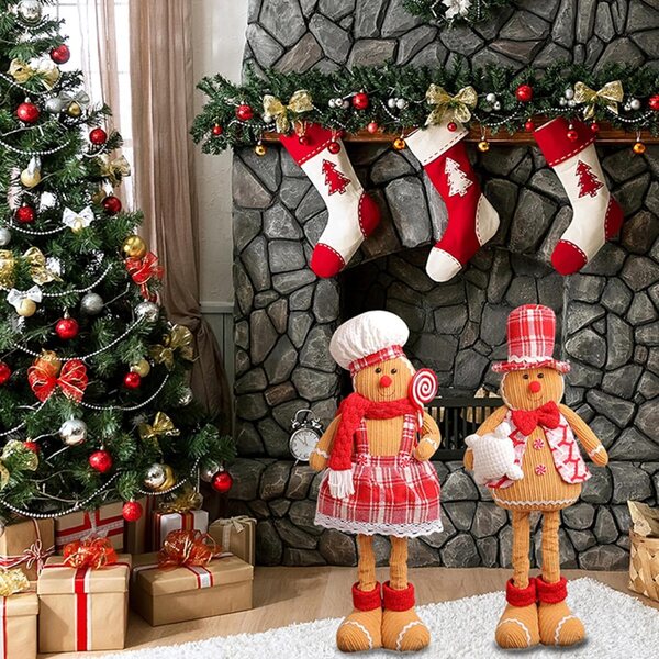 Set Peluche Pan Di Zenzero 2 PZ Maschio e Femmina con gambe elastiche, decorazione natalizia