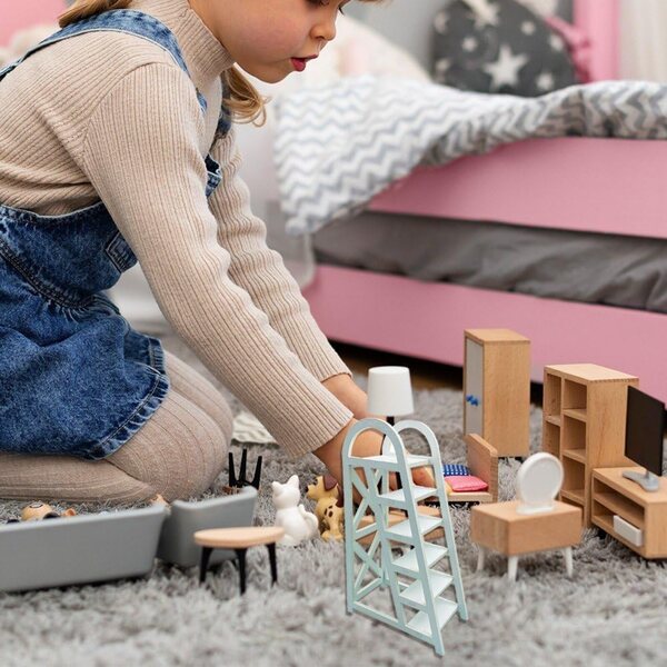 1/12 Mini-Holzleiter für Puppenhäuser mit 6 Stufen und breiten Pedalen