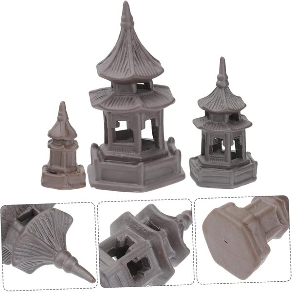 STOBAZA Mini Pavillon 6 Stück aus brauner Keramik für Garten- und Heimdekoration