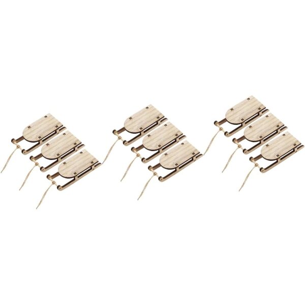 STOBAZA 9 Mini Slittini in Legno Beige per Decorazioni Natalizie e Tavolo 2,5x5x2 cm