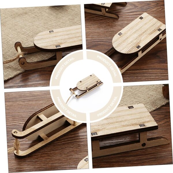 STOBAZA 9 Mini Slittini in Legno Beige per Decorazioni Natalizie e Tavolo 2,5x5x2 cm