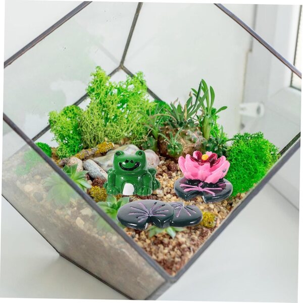 Set aus Miniatur-Lotus, Blättern und Fröschen aus Kunstharz für Garten- und Heimdekorationen