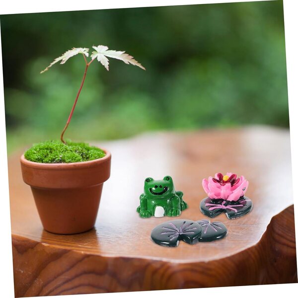 Set aus Miniatur-Lotus, Blättern und Fröschen aus Kunstharz für Garten- und Heimdekorationen