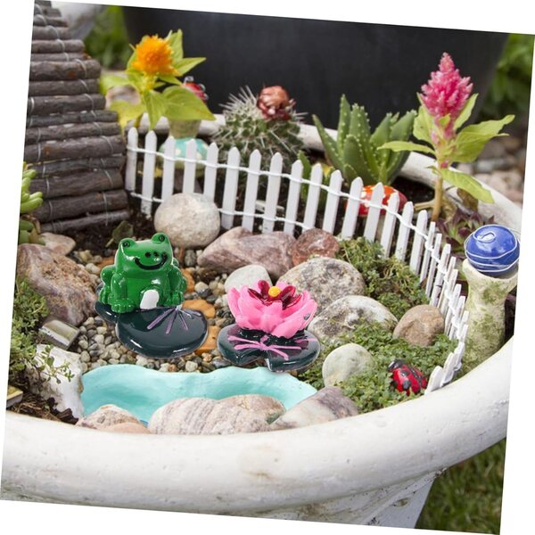 Set aus Miniatur-Lotus, Blättern und Fröschen aus Kunstharz für Garten- und Heimdekorationen