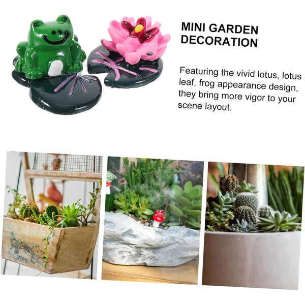 Set aus Miniatur-Lotus, Blättern und Fröschen aus Kunstharz für Garten- und Heimdekorationen
