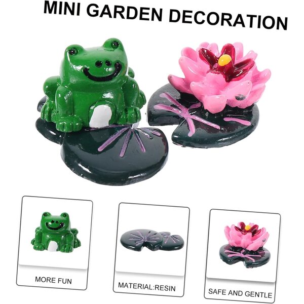 Set aus Miniatur-Lotus, Blättern und Fröschen aus Kunstharz für Garten- und Heimdekorationen