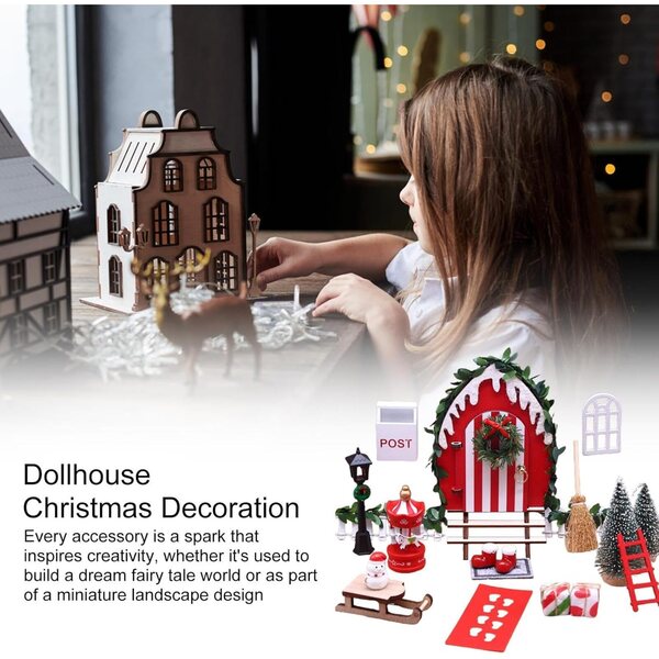 Set Miniature Natalizie per Casa delle Bambole in Legno 1:12 con Alberelli e Pupazzo di Neve