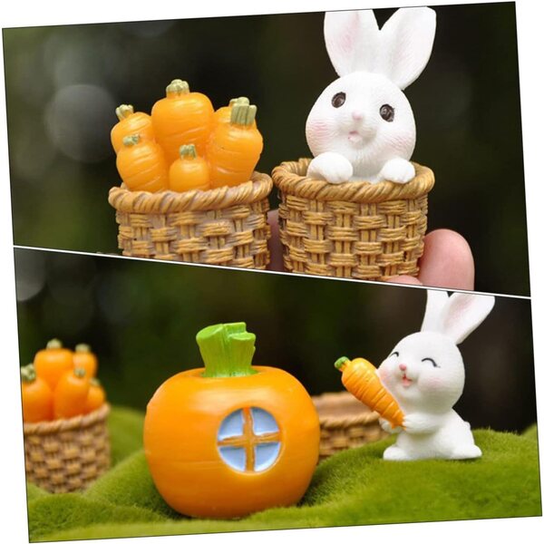 16 Miniatur-Osterhasen aus Kunstharz mit Karotten und Körben zur Dekoration