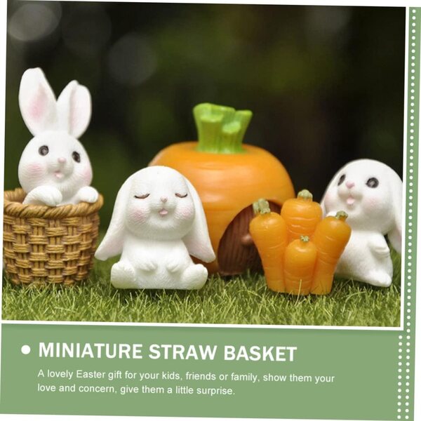 16 Miniatur-Osterhasen aus Kunstharz mit Karotten und Körben zur Dekoration