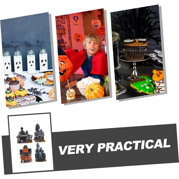 STOBAZA Set mit 4 Miniatur-Halloween-Häusern aus Kunstharz für Dekorationen und Mikrolandschaften