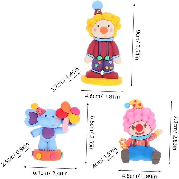 STOBAZA Set 3 Mini Clown e Elefante in Plastica per Decorazione Tavolo e Casa
