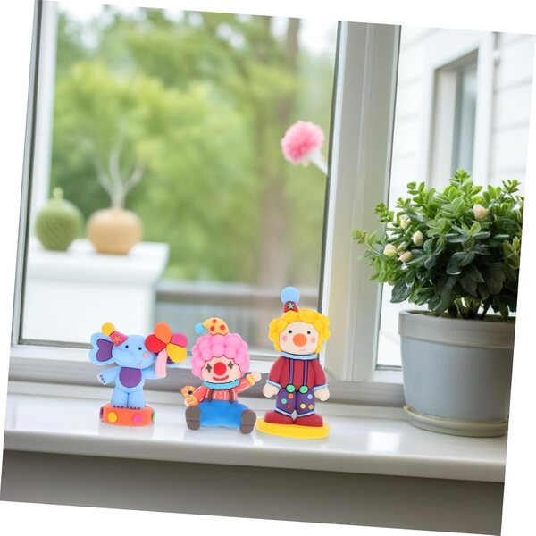 STOBAZA Set 3 Mini Clown e Elefante in Plastica per Decorazione Tavolo e Casa