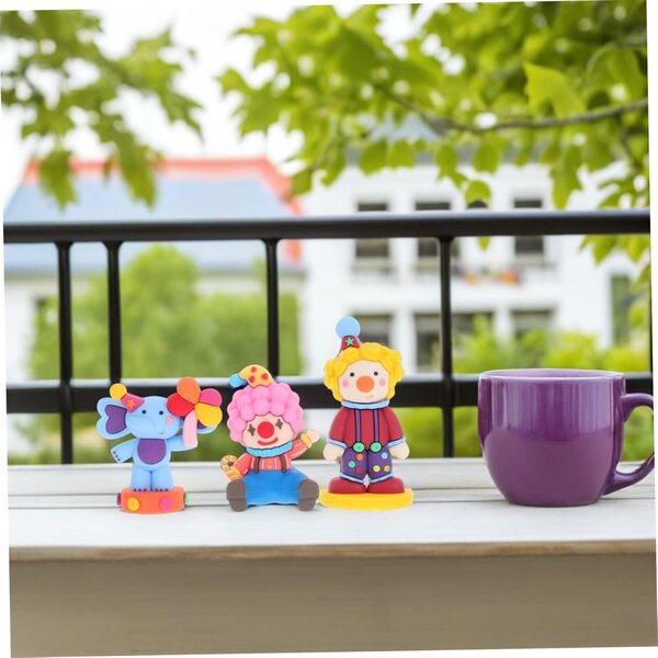 STOBAZA Set 3 Mini Clown e Elefante in Plastica per Decorazione Tavolo e Casa