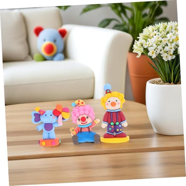 STOBAZA Set 3 Mini Clown e Elefante in Plastica per Decorazione Tavolo e Casa