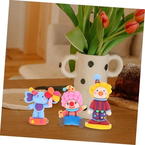 STOBAZA Set 3 Mini Clown e Elefante in Plastica per Decorazione Tavolo e Casa