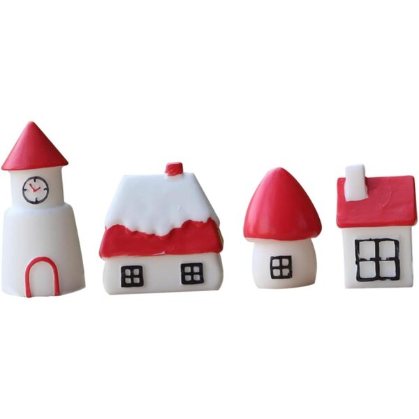 ibasencice Miniature Case Modelli Decorativi Casa in Resina 4 Pezzi Bianchi e Rossi