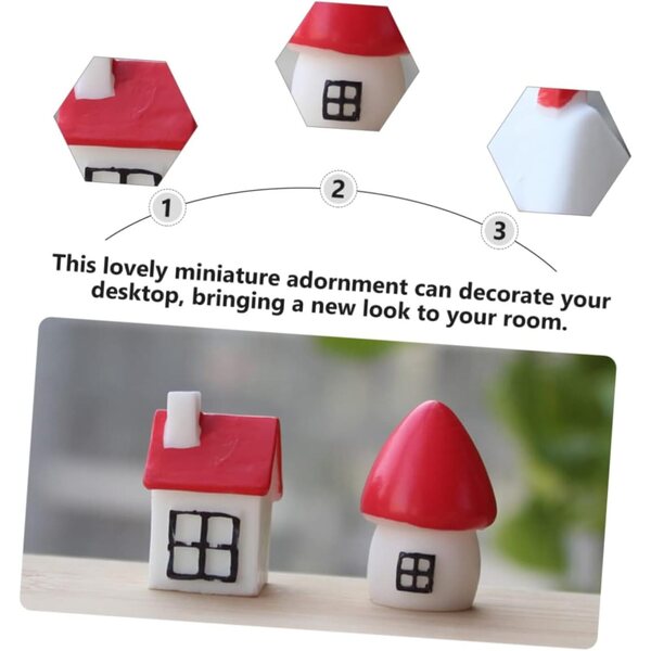 ibasencice Miniature Case Modelli Decorativi Casa in Resina 4 Pezzi Bianchi e Rossi