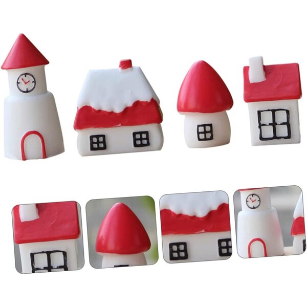 ibasencice Miniature Case Modelli Decorativi Casa in Resina 4 Pezzi Bianchi e Rossi