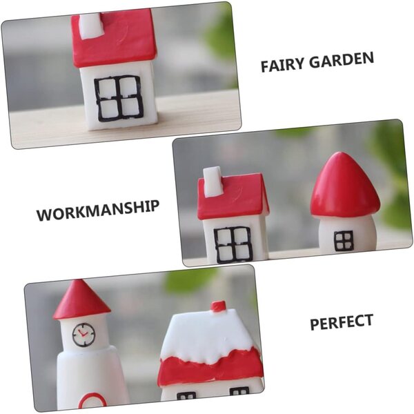 ibasencice Miniature Case Modelli Decorativi Casa in Resina 4 Pezzi Bianchi e Rossi