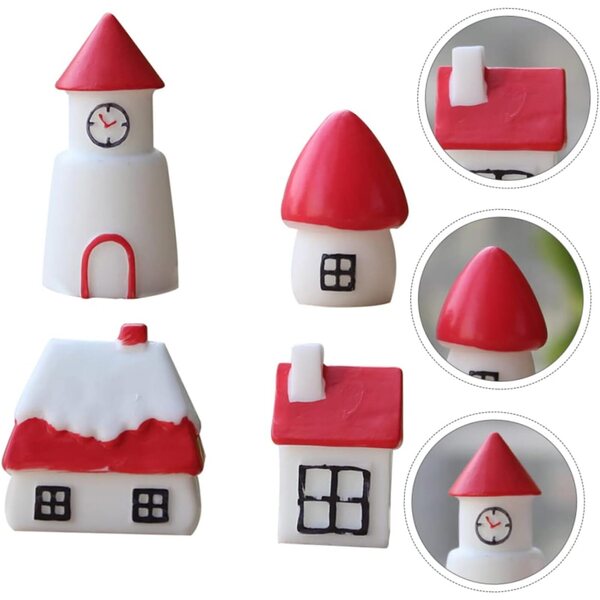 ibasencice Miniature Case Modelli Decorativi Casa in Resina 4 Pezzi Bianchi e Rossi