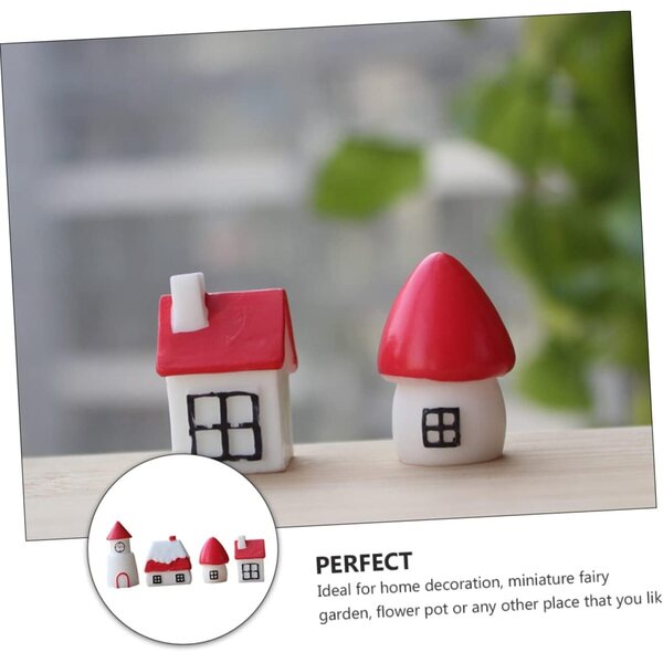 ibasencice Miniature Case Modelli Decorativi Casa in Resina 4 Pezzi Bianchi e Rossi