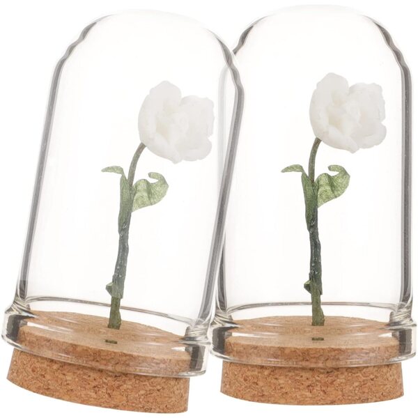 Miniaturblumen in weißer Glaskuppel 2 Stück für Puppenhausdekorationen