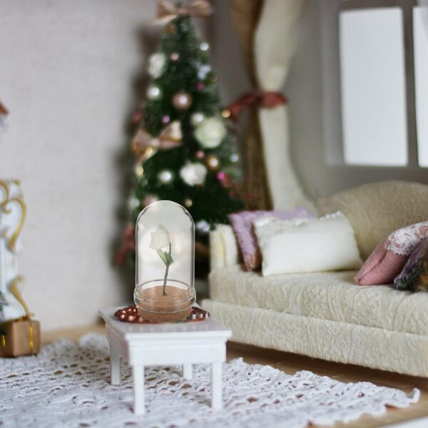 Miniature fiori in cupola vetro bianca 2 pezzi per decorazioni casa delle bambole