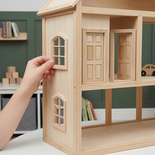 SHINEOFI Set porte e finestra miniatura in legno per casa delle bambole scala 1:12