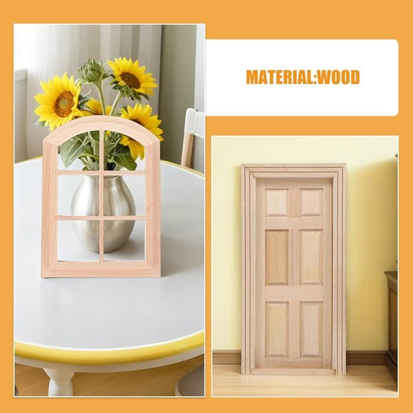 SHINEOFI Set porte e finestra miniatura in legno per casa delle bambole scala 1:12