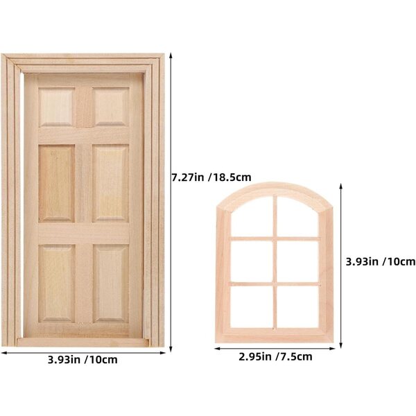 SHINEOFI Set porte e finestra miniatura in legno per casa delle bambole scala 1:12