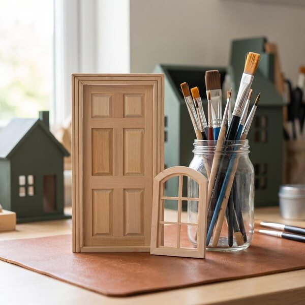 SHINEOFI Set porte e finestra miniatura in legno per casa delle bambole scala 1:12