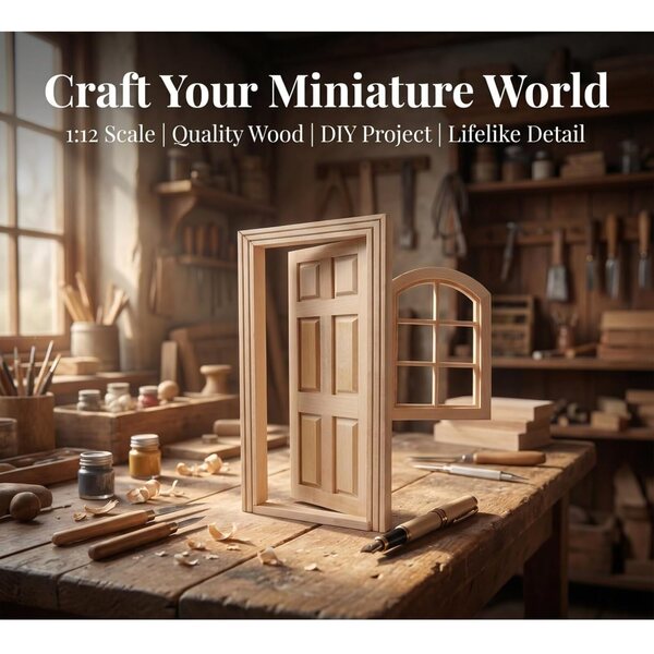 SHINEOFI Set porte e finestra miniatura in legno per casa delle bambole scala 1:12