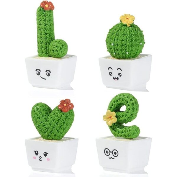 Set 4 Mini Cactus in Resina per Micro Paesaggi e Decorazioni Artistiche