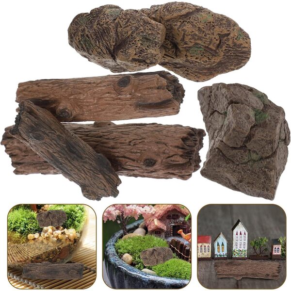 Set 6 Miniornamenti Tronco in Resina per Decorazioni Bonsai, Giardino e Micro Paesaggi