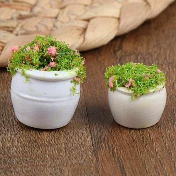Set 2 Mini Piante in Vaso per Case delle Bambole 1:12 in Resina e PVC
