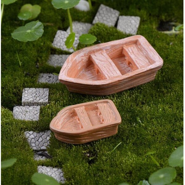 Set 2 Barche in Resina per Micro Paesaggi e Decorazioni da Giardino Miniature