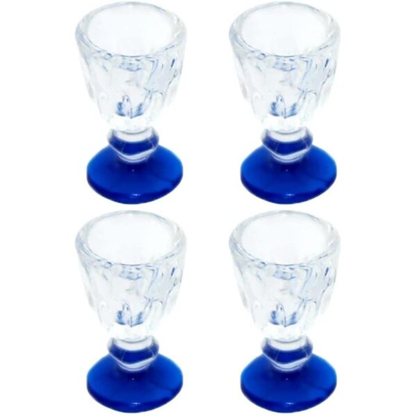 Set 4 Mini Bicchieri da Vino Blu in Plastica per Casa delle Bambole 15x9mm