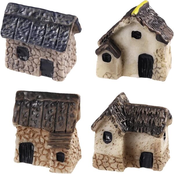 Miniatur-Mikrodorf, 4 Stück, Feenhaus, Gartendekoration aus Harz, 1,5 x 2 x 2 cm