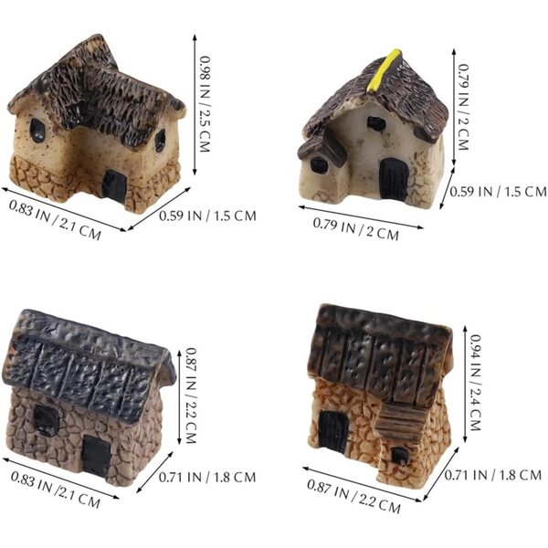 Miniatur-Mikrodorf, 4 Stück, Feenhaus, Gartendekoration aus Harz, 1,5 x 2 x 2 cm