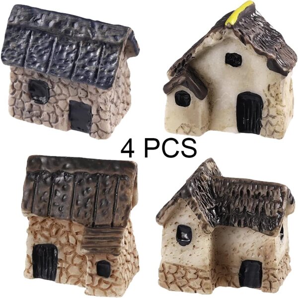 Miniatur-Mikrodorf, 4 Stück, Feenhaus, Gartendekoration aus Harz, 1,5 x 2 x 2 cm