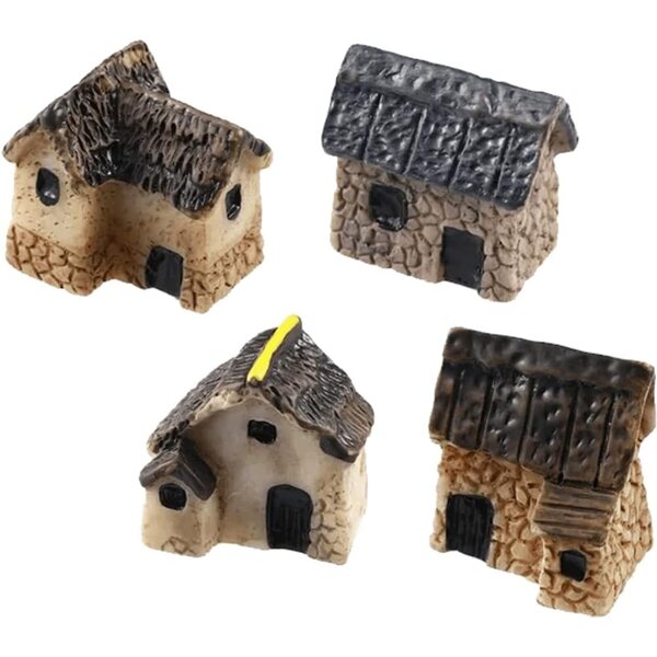 Miniatur-Mikrodorf, 4 Stück, Feenhaus, Gartendekoration aus Harz, 1,5 x 2 x 2 cm