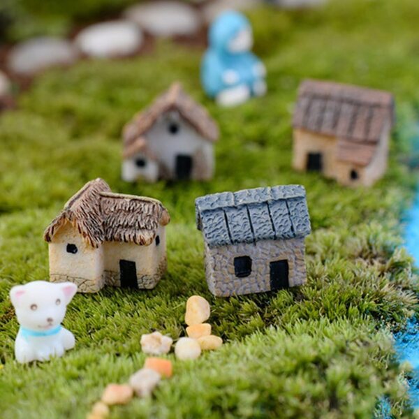 Miniatur-Mikrodorf, 4 Stück, Feenhaus, Gartendekoration aus Harz, 1,5 x 2 x 2 cm