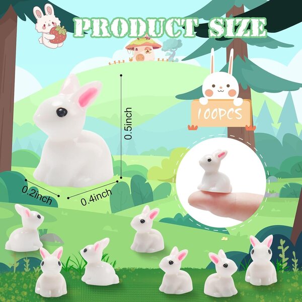 Exasinine Mini-Hasenfiguren in Resina per Decorazioni Pasquali e Giardini Miniatura 100 pz