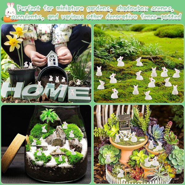 Exasinine Mini-Hasenfiguren in Resina per Decorazioni Pasquali e Giardini Miniatura 100 pz