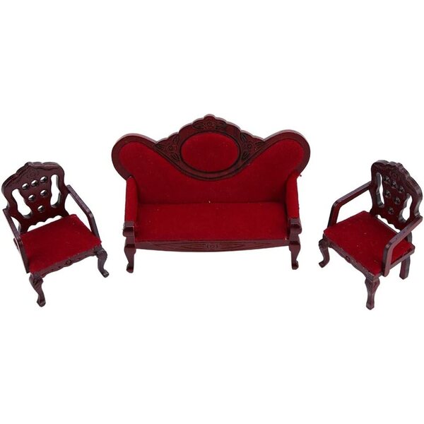 HEEPDD Mobili Casa delle Bambole 1:12 Set Divano in Legno Rosso e Sedie Miniatura
