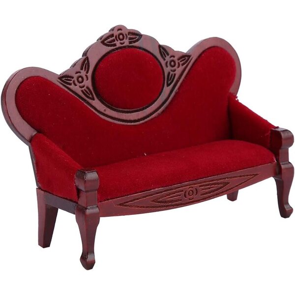 HEEPDD Mobili Casa delle Bambole 1:12 Set Divano in Legno Rosso e Sedie Miniatura