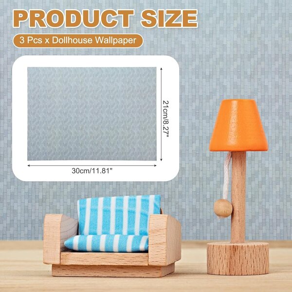 QUARKZMAN 3 pezzi tapete autocollanti per casa bambole 30x21 cm grigio