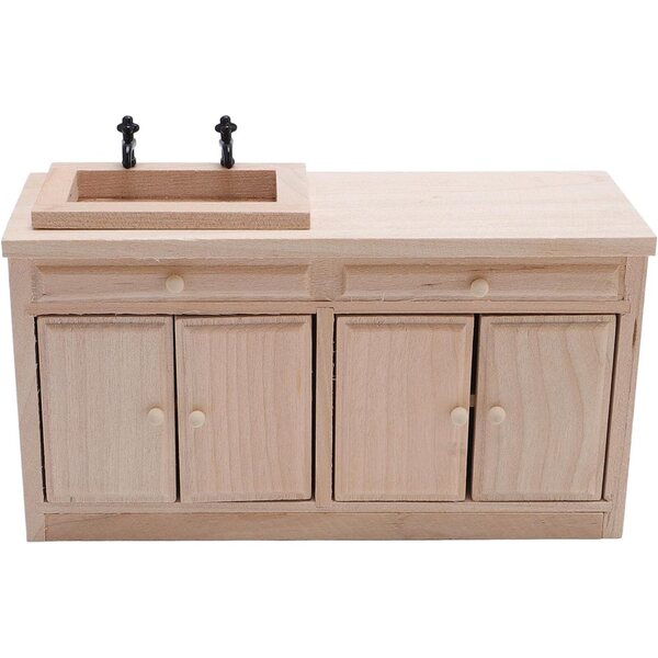 Miniatura Lavabo con Mobile in Legno di Betulla Scala 1:12 per Casa delle Bambole