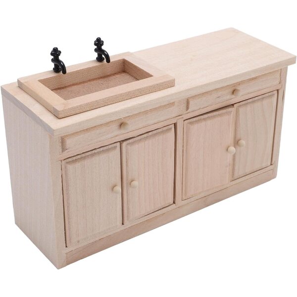 Miniatura Lavabo con Mobile in Legno di Betulla Scala 1:12 per Casa delle Bambole