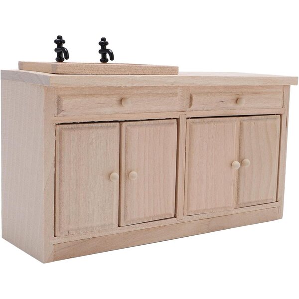 Miniatura Lavabo con Mobile in Legno di Betulla Scala 1:12 per Casa delle Bambole
